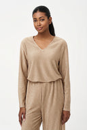 Women's Knit V-Neck Top with Long Sleeves