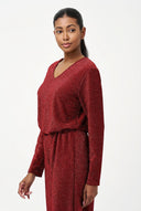Women's Knit V-Neck Top with Long Sleeves