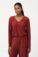 Women's Knit V-Neck Top with Long Sleeves