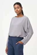 Women's Woven Long Sleeve V-Neck Top With A Boat-Neckline | M