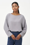 Women's Woven Long Sleeve V-Neck Top With A Boat-Neckline | M
