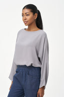 Women's Woven Long Sleeve V-Neck Top With A Boat-Neckline | M