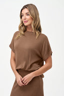 Women's Knit Crew-Neck Top with Cap Sleeves