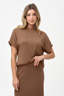 Women's Knit Crew-Neck Top with Cap Sleeves
