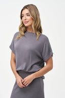 Women's Knit Crew-Neck Top with Cap Sleeves
