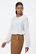 Women's Woven Crew-Neck Long Sleeve Top | M