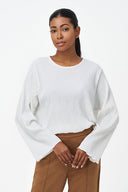Women's Woven Crew-Neck Long Sleeve Top | M