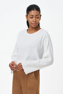 Women's Woven Crew-Neck Long Sleeve Top | M