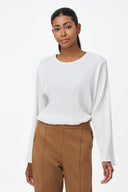 Women's Woven Crew-Neck Long Sleeve Top | M