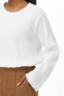 Women's Woven Crew-Neck Long Sleeve Top | M