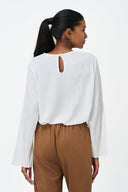 Women's Woven Crew-Neck Long Sleeve Top | M