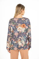 WOMEN'S KNIT V-NECK LONG SLEEVE PRINTED TOP