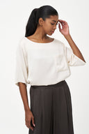 Women's Woven Boat-Neck Top, Elbow-Length Sleeves & Chest Pocket