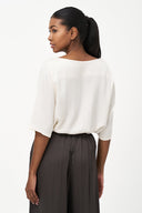 Women's Woven Boat-Neck Top, Elbow-Length Sleeves & Chest Pocket