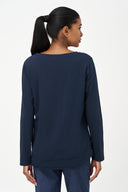 Women's Placement-Print V-Neck Top, Long Sleeves & Uneven Hem