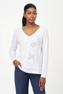 Women's Placement-Print V-Neck Top, Long Sleeves & Uneven Hem