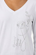 Women's Placement-Print V-Neck Top, Long Sleeves & Uneven Hem