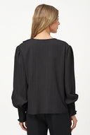 Women's Woven V-Neck Top, Ruffled Collar & Long Smocked-Cuff Sleeves