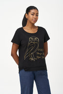 Women's Placement-Print Crew-Neck Top, Short Sleeves & Uneven Hem
