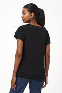 Women's Placement-Print Crew-Neck Top, Short Sleeves & Uneven Hem