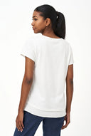 Women's Placement-Print Crew-Neck Top, Short Sleeves & Uneven Hem