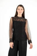 WOMEN'S WOVEN LONG SLEEVE LACE TOP