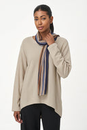 Women's Knit Crew-Neck Top, Long Sleeves, Woven Back & Separate Scarf