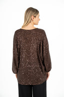 WOMEN'S KNIT V-NECKLINE SEQUIN TOP, WITH SET-IN LONG SLEEVES