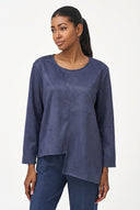 Women's Woven V-Neck Top with Long Sleeves & Front Tie Hem