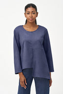 Women's Woven V-Neck Top with Long Sleeves & Front Tie Hem