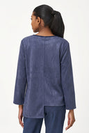 Women's Woven V-Neck Top with Long Sleeves & Front Tie Hem
