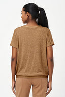 Women's Knit Crew-Neck Top, Short Sleeves, Ruched Shoulders & Waist