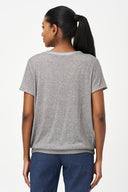 Women's Knit Crew-Neck Top, Short Sleeves, Ruched Shoulders & Waist
