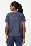 Women's Knit Crew-Neck Top, Short Sleeves, Ruched Shoulders & Waist