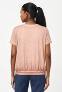 Women's Knit Crew-Neck Top, Short Sleeves, Ruched Shoulders & Waist