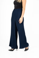 WOMEN'S WOVEN PULL ON WIDE LEG PANTS WITH PLEATED DETAILING