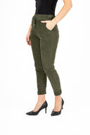 WOMEN'S WOVEN PULL-ON PANTS, WITH ROLLED CUFFS AT HEM, SCOOP POCKETS AND AN ADJUSTABLE WAISTBAND WITH DRAWCORD