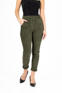WOMEN'S WOVEN PULL-ON PANTS, WITH ROLLED CUFFS AT HEM, SCOOP POCKETS AND AN ADJUSTABLE WAISTBAND WITH DRAWCORD