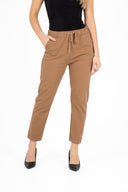 WOMEN'S WOVEN PULL ON PANTS, WITH A DRAW CORD AT THE WAIST FOR ADJUSTABILITY, A TAPERED LEG AND FRONT SLASH POCKETS
