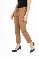 WOMEN'S WOVEN PULL ON PANTS, WITH A DRAW CORD AT THE WAIST FOR ADJUSTABILITY, A TAPERED LEG AND FRONT SLASH POCKETS