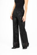 WOMEN'S KNIT PULL-ON WIDE-LEG SEQUIN PANTS