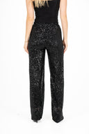WOMEN'S KNIT PULL-ON WIDE-LEG SEQUIN PANTS