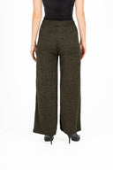 WOMEN'S KNIT PULL-ON WIDE LEG PANTS WITH GOLD FILAMENT THREAD STRIPE DETAILING