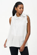 Women's Woven Sleeveless Top with Tied Cowl-Neck Collar