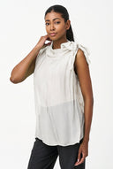 Women's Woven Sleeveless Top with Tied Cowl-Neck Collar