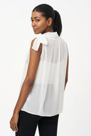 Women's Woven Sleeveless Top with Tied Cowl-Neck Collar