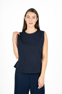 WOMEN'S SLEEVELESS CREW-NECK KNIT TOP, WITH SIDE PANEL INSERTS