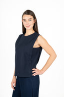 WOMEN'S SLEEVELESS CREW-NECK KNIT TOP, WITH SIDE PANEL INSERTS