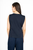 WOMEN'S SLEEVELESS CREW-NECK KNIT TOP, WITH SIDE PANEL INSERTS