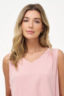 Women's Woven Sleeveless V-Neck Top with Gathered Yoke Details